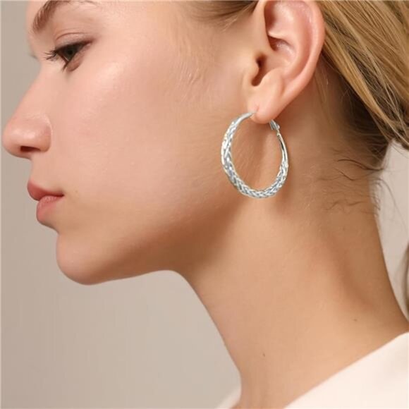 Silver Hoop Earrings for Women Hypoallergenic 925 Sterling Silver Post - Picture 3 of 7